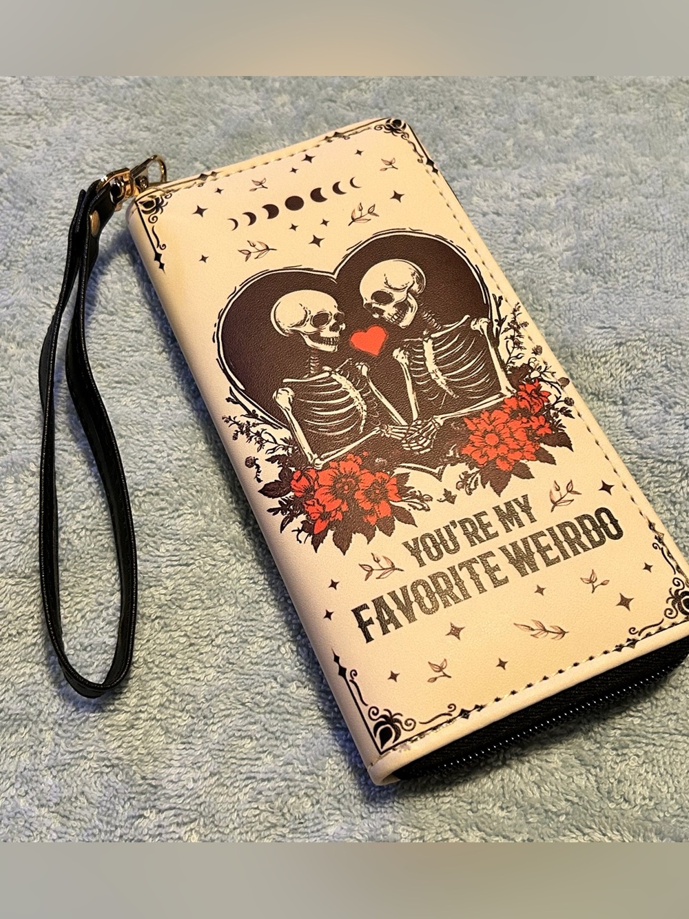 LOVERS SKULL ZIPPERED LONG WALLET “YOU’RE MY FAVORITE WEIRDO”/NWT/NEW-IN-PLASTIC